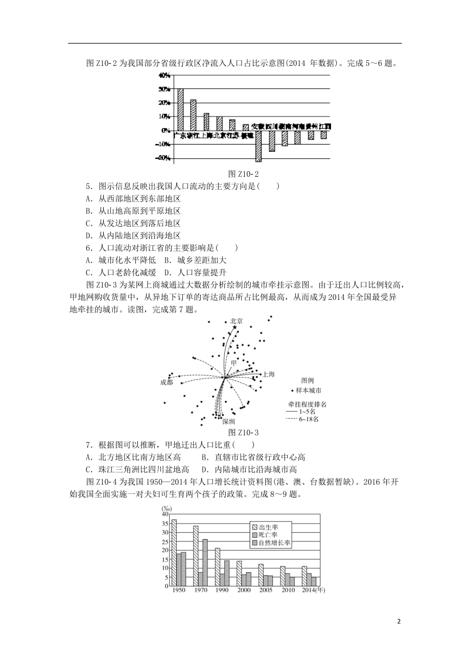 高考地理二轮复习专题10人口与环境作业手册新人教_第2页