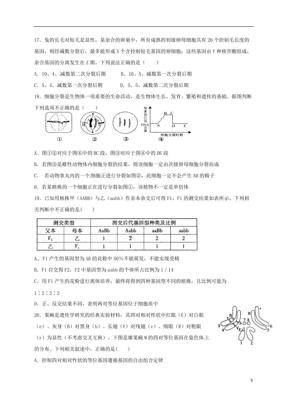 山东省东校区高三生物10月月考试题（无答案）_第5页