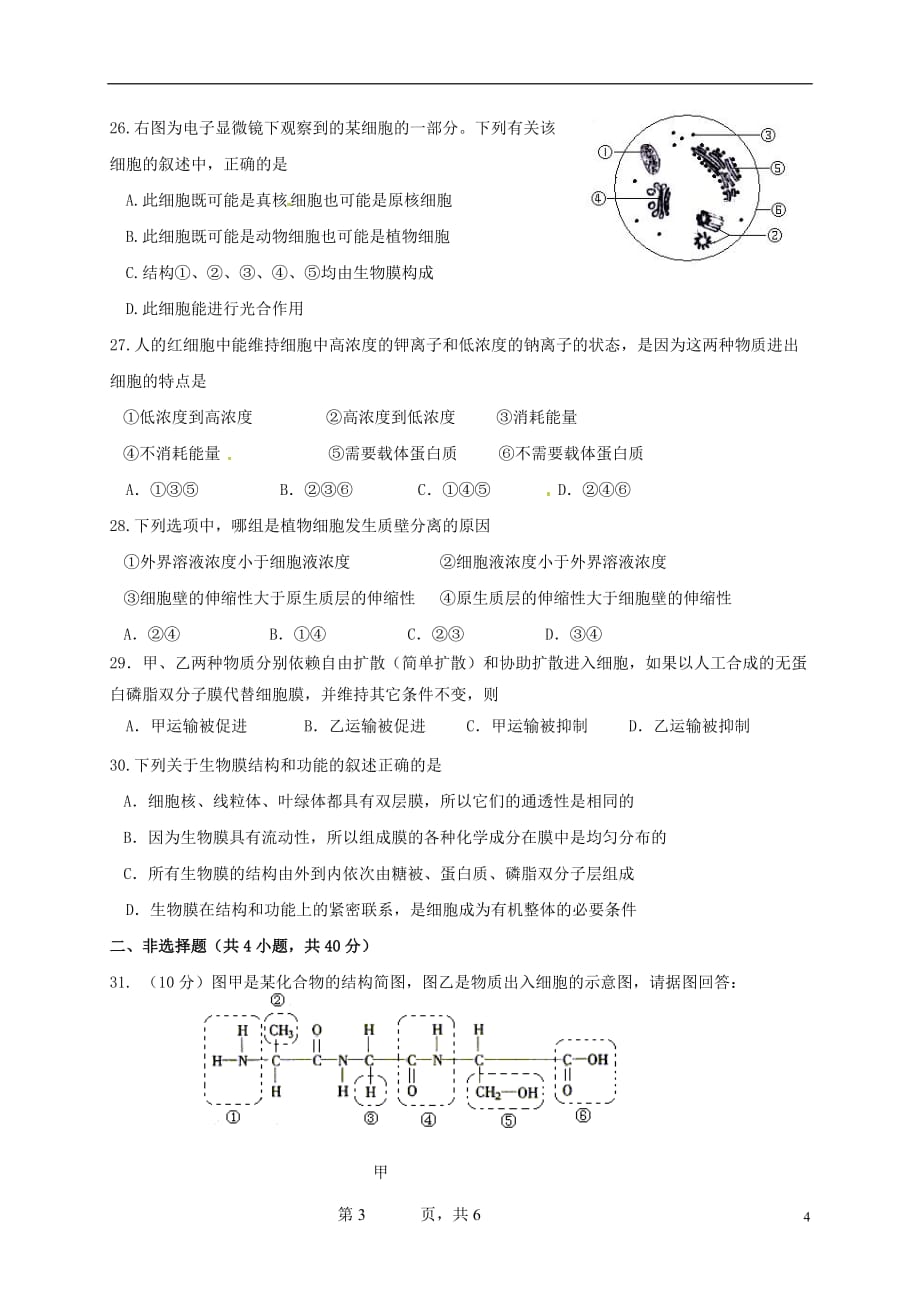 山东省滨州市邹平双语学校九年级生物上学期期末考试试题_第4页