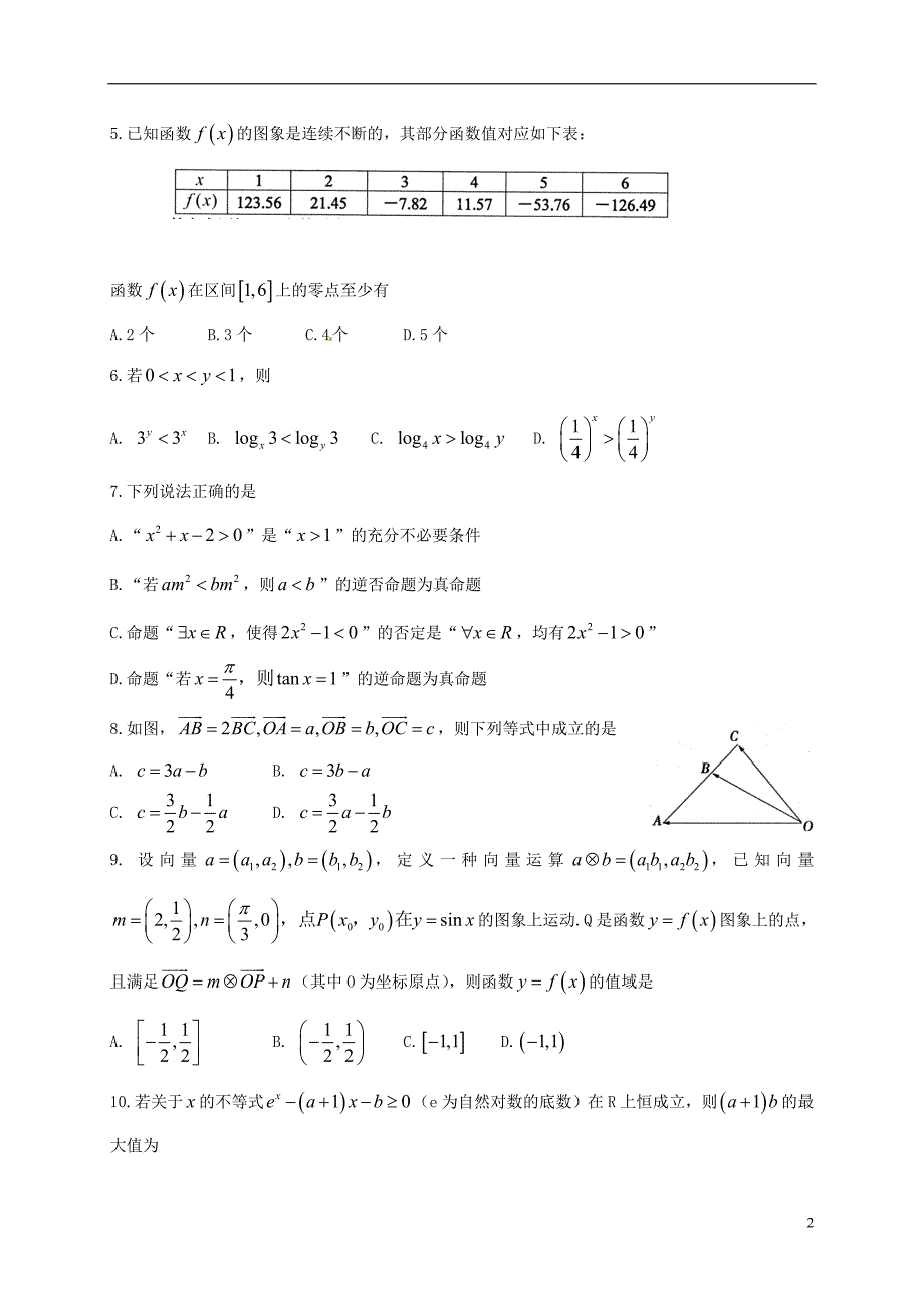 山东省日照市高三数学上学期期中试题理_第2页