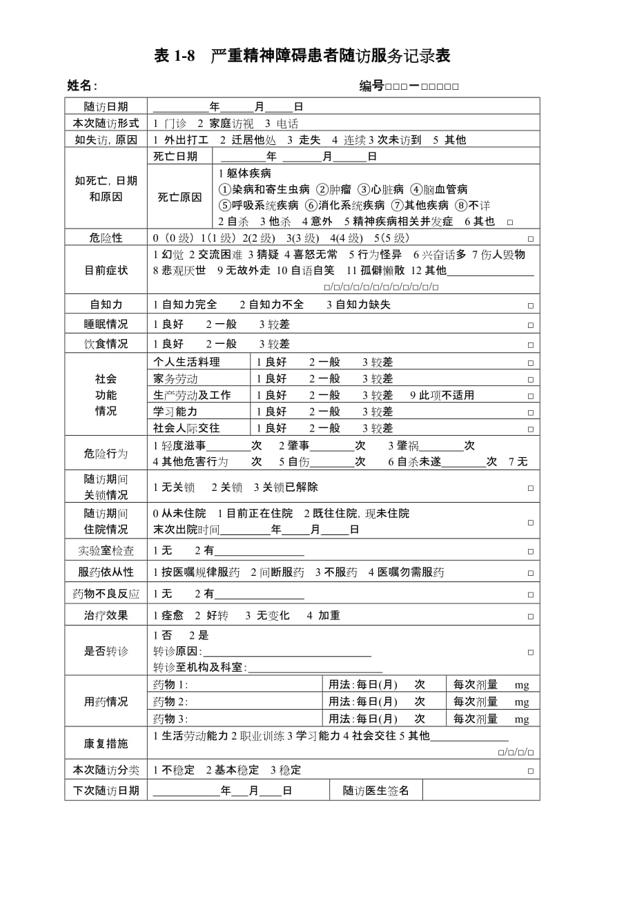 严重精神障碍患者随访服务记录表.doc_第1页