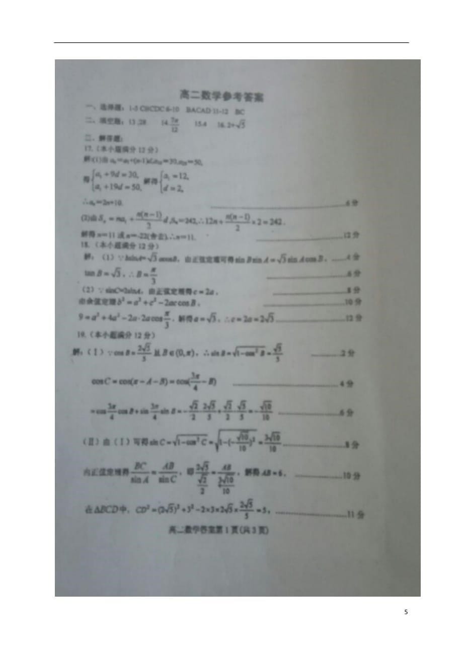 山东省高二数学10月阶段性考试试题（扫描版）_第5页