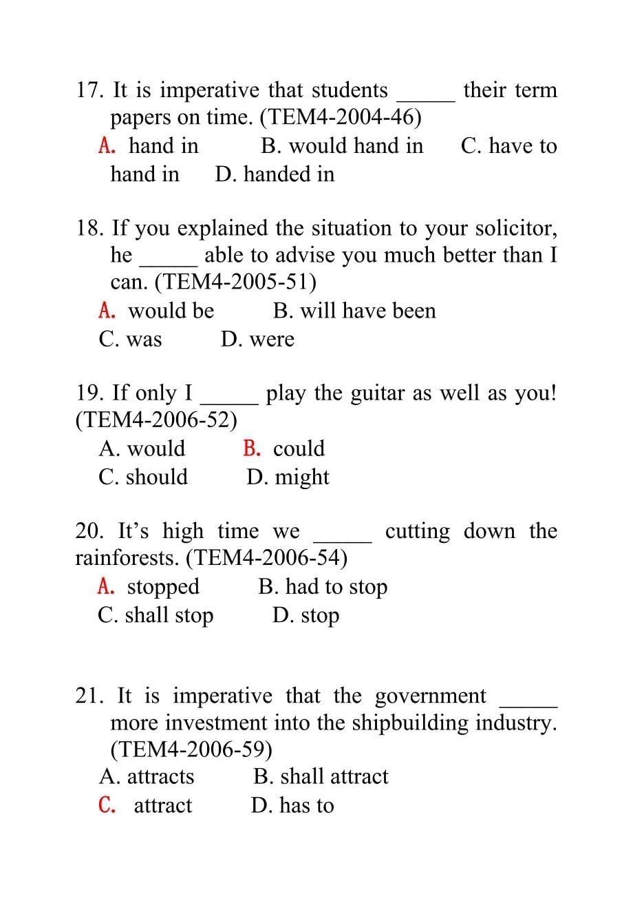 英语专业四级历年语法试题与答案_第5页