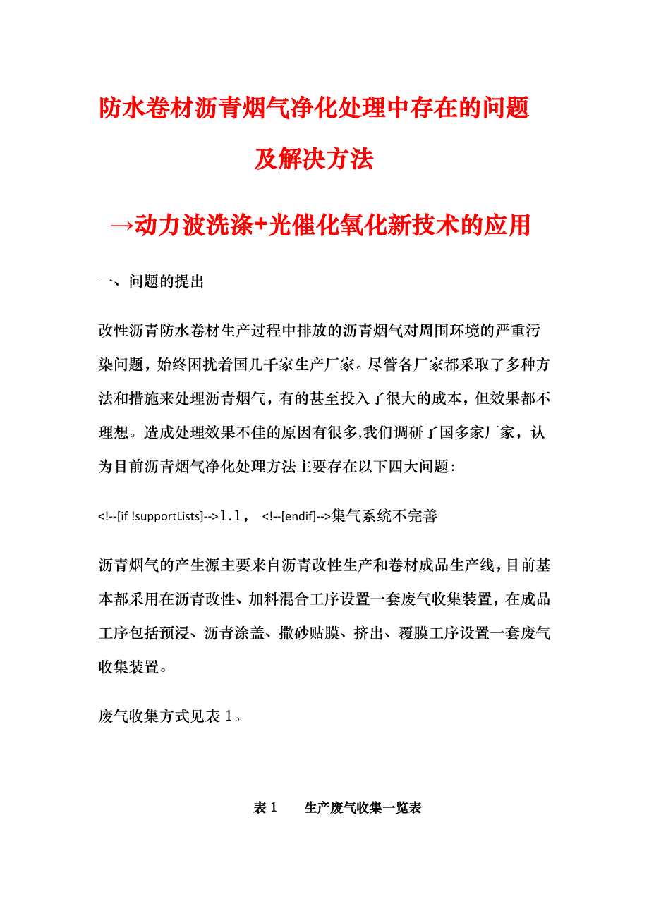 防水卷材沥青烟气净化处理中存在的问题与解决方法_第1页