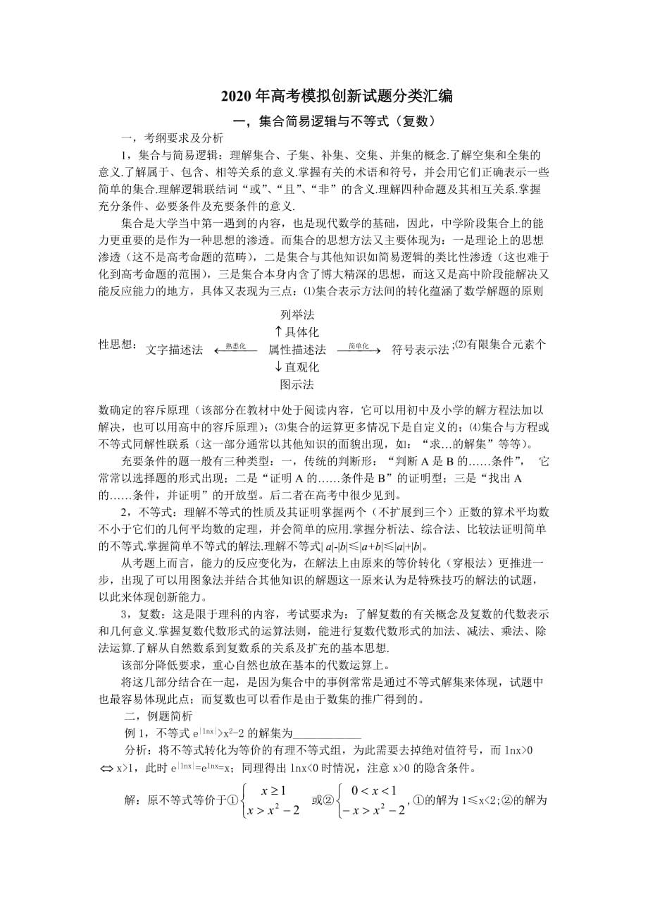 2020年高考模拟创新试题分类汇编（集合简易逻辑与不等式）（通用）_第1页