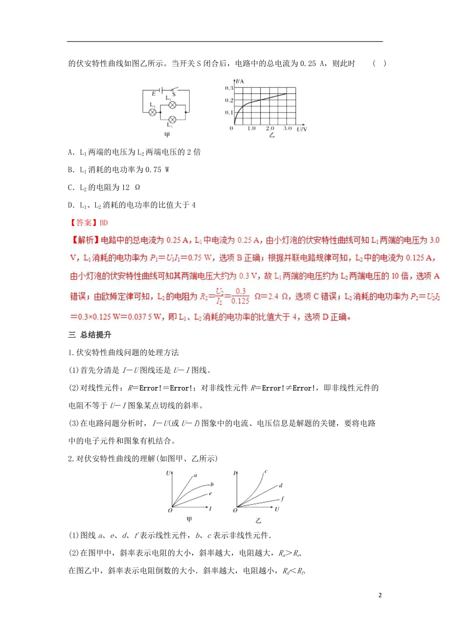 高二物理电学专题提升专题14伏安特性曲线的理解及应用_第2页