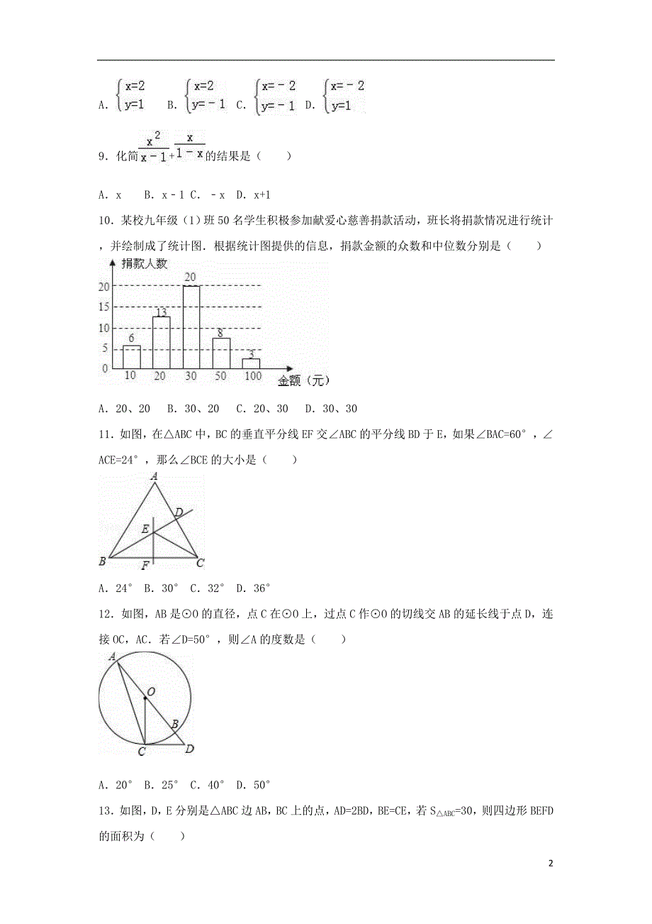 山东省济南市历城区中考数学二模试卷（含解析）_第2页