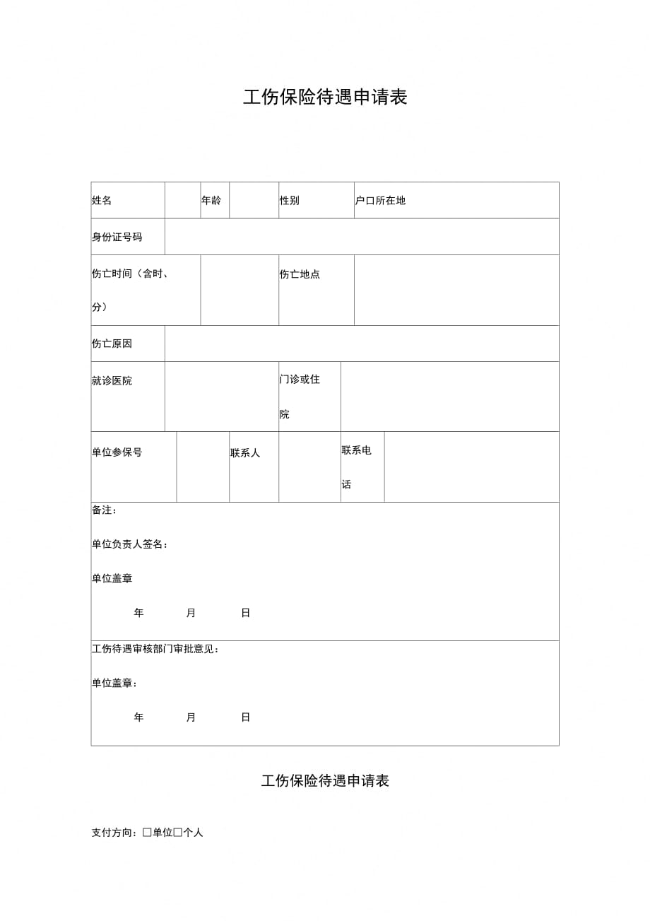 202X年工伤保险待遇申请表_第1页