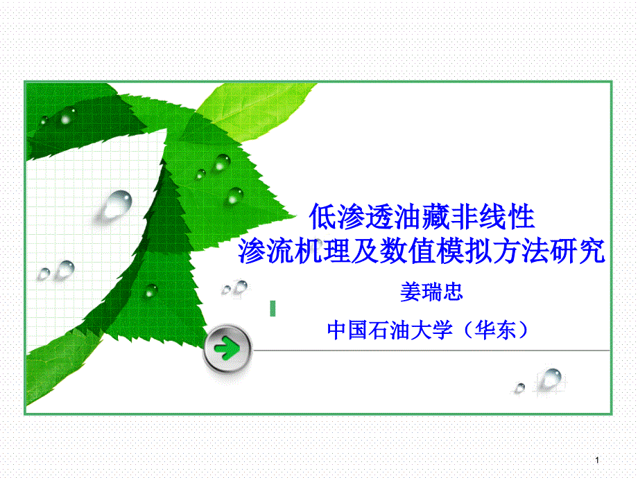 低渗透油藏非线性渗流机理及数值模拟方法研究PPT幻灯片课件_第1页