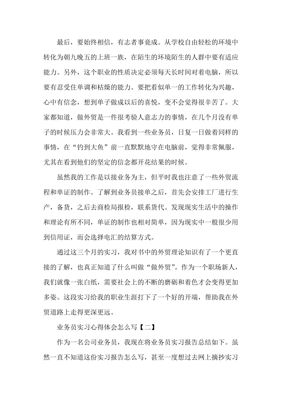 心得体会 心得体会怎么写 业务员实习心得体会怎么写_第2页