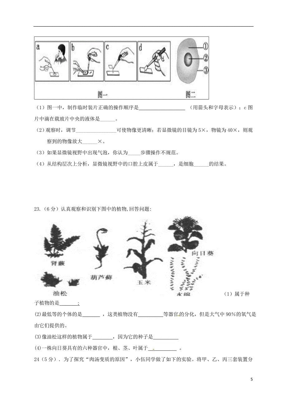 山东省夏津实验中学七年级生物上学期期中试题济南版_第5页