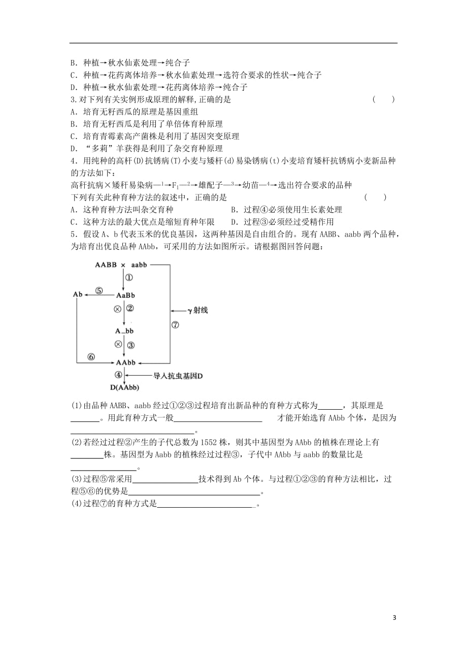 安徽省高中生物6.1杂交育种与诱变育种导学案（无答案）新人教版必修2_第3页