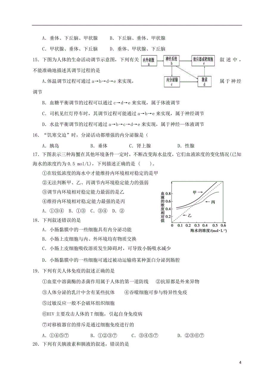 山东省武城县第二中学高三生物12月月考试题_第4页