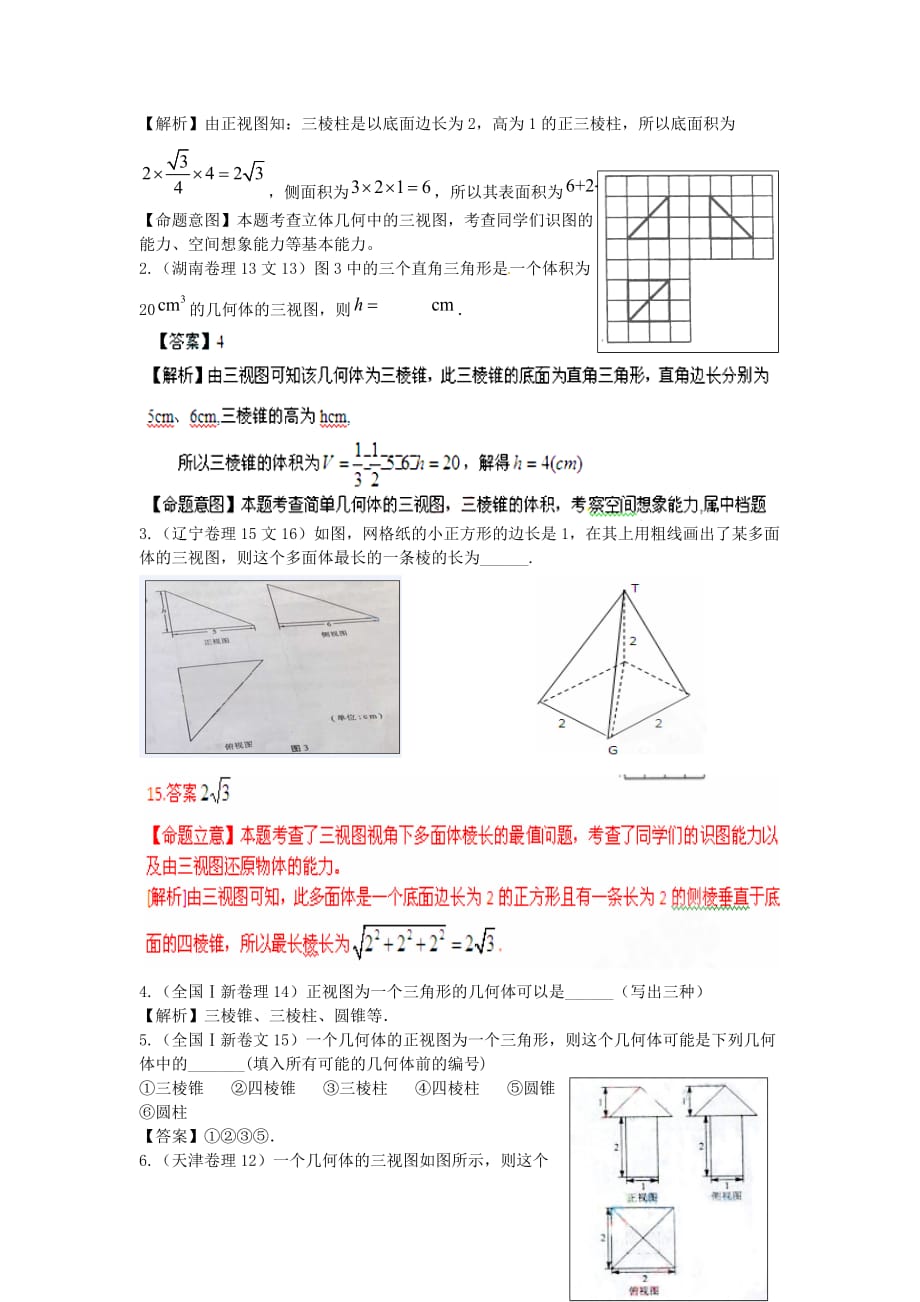 2020年高三数学高考试题精编：15.1三视图（通用）_第3页