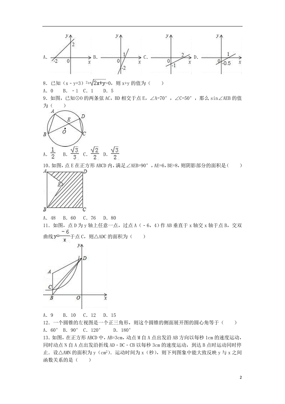 山东省枣庄市山亭区2016年中考数学模拟试卷（含解析）_第2页