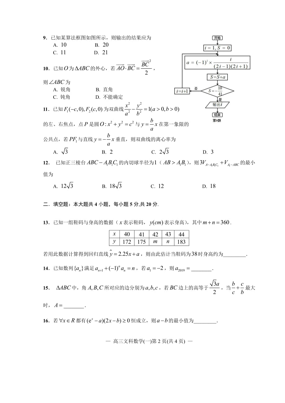 2020届高三第二轮复习测试卷文科数学（一） PDF版含解析答案_第2页