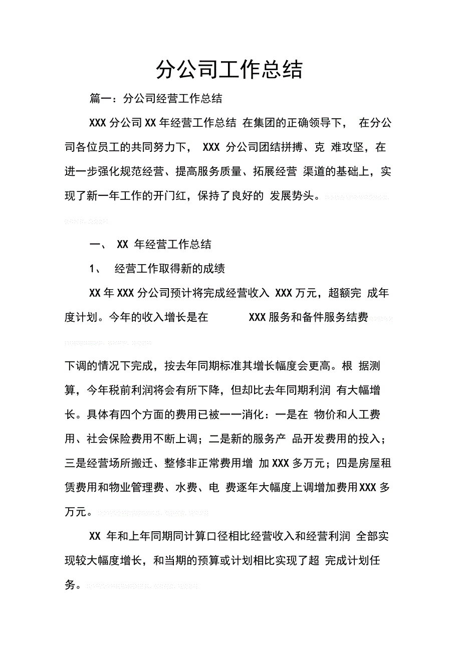 202X年分公司工作总结_第1页