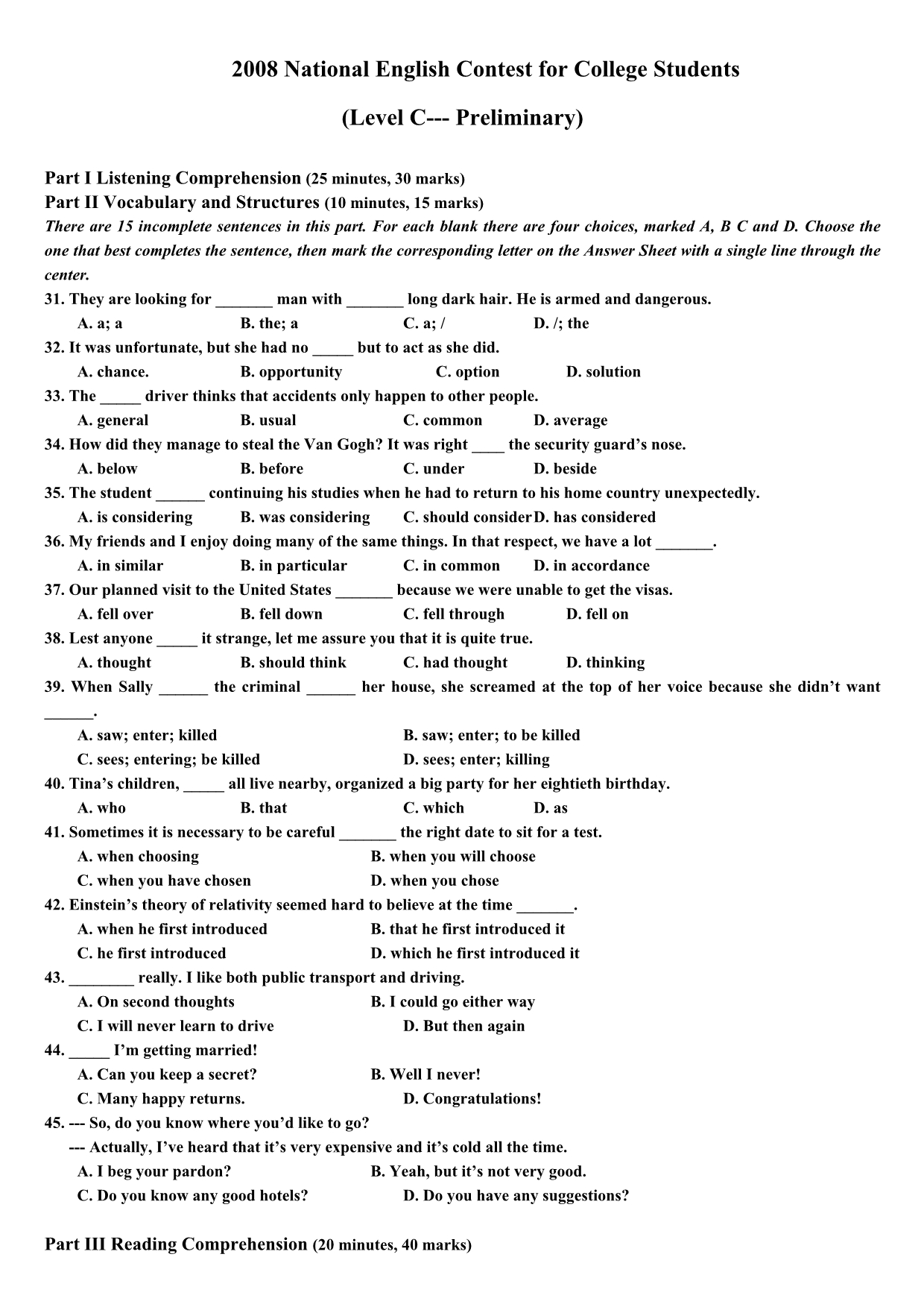 2008—2011年全国大学生英语竞赛试题及答案_C类.doc_第1页