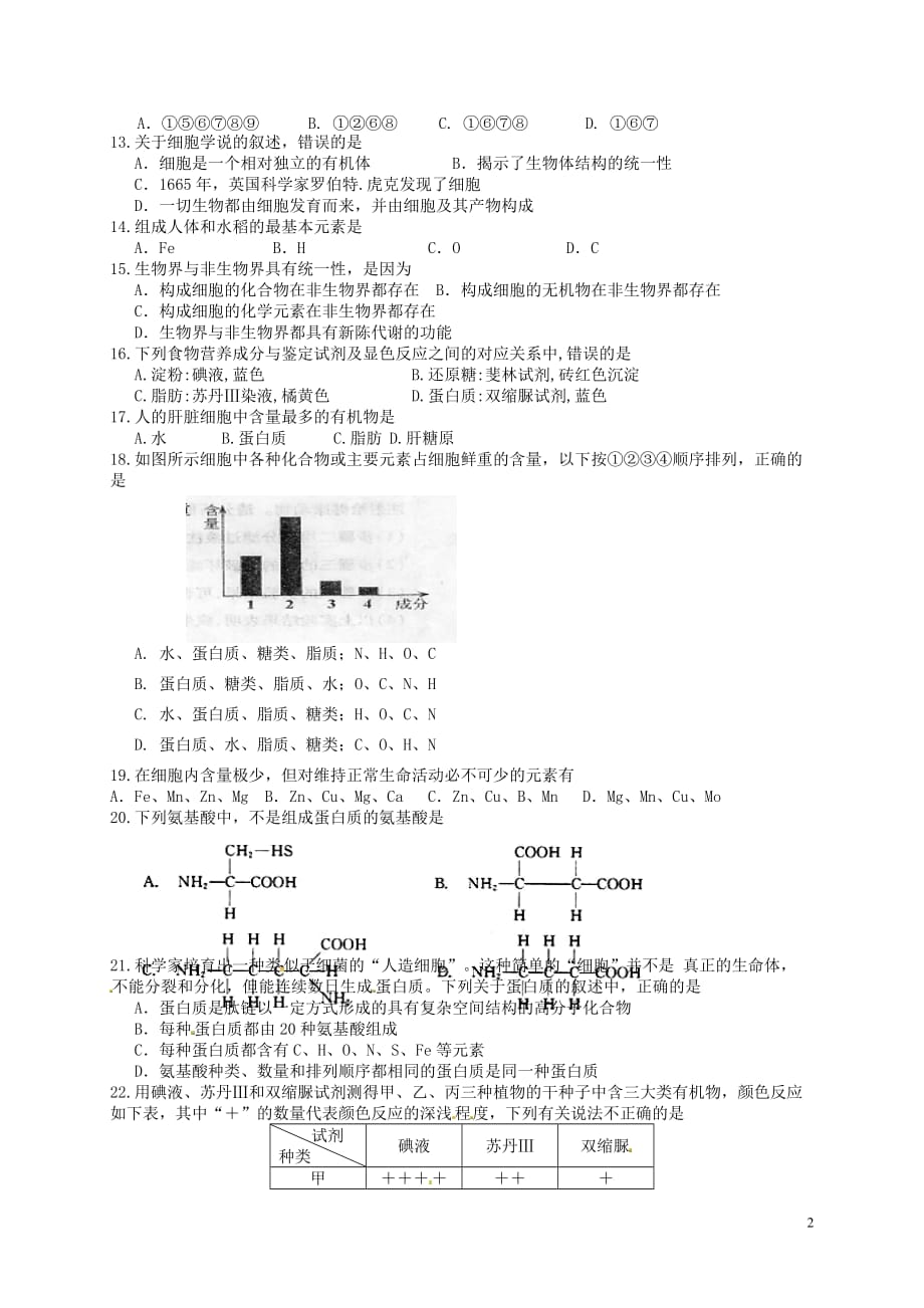 山东省东校区高一生物10月月考试题_第2页