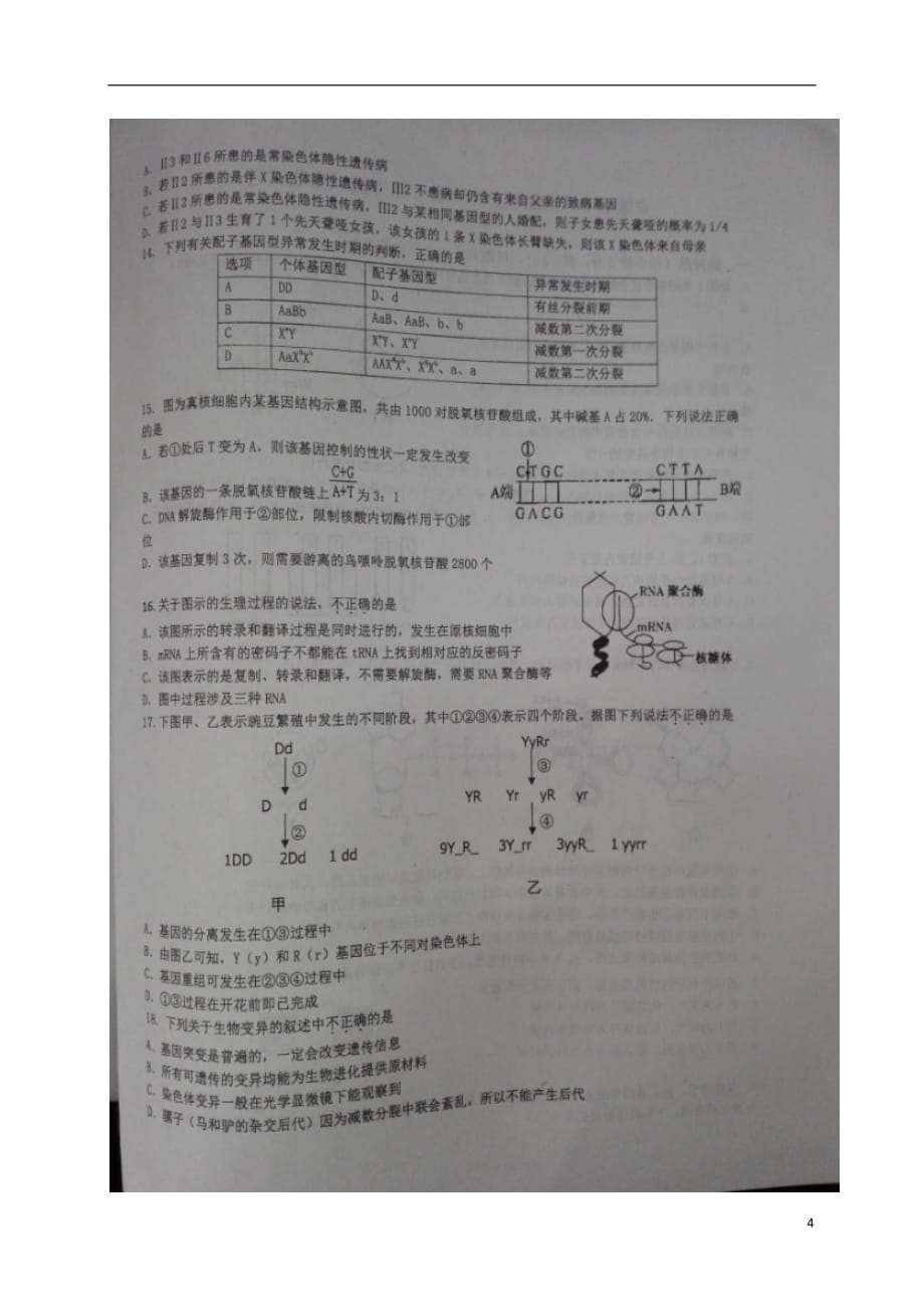 安徽省高三生物上学期阶段联考能力测试试题（扫描版）_第4页