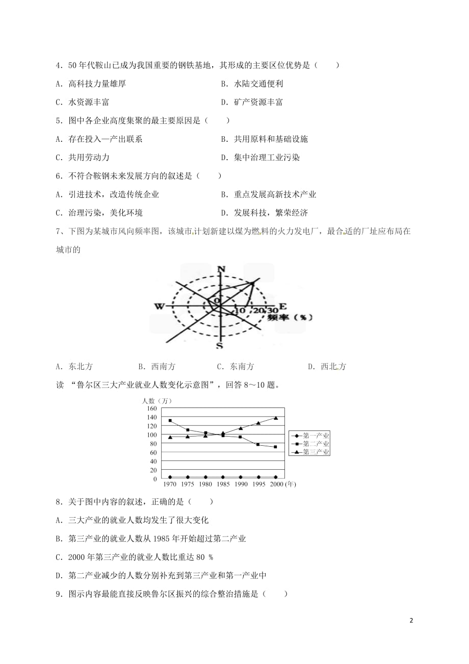 安徽省高中地理第四章工业地域的形成与发展单元测试题新人教版必修2_第2页