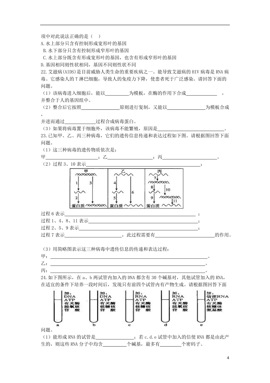 安徽省高中生物4.2基因对性状的控制导学案（无答案）新人教版必修2_第4页