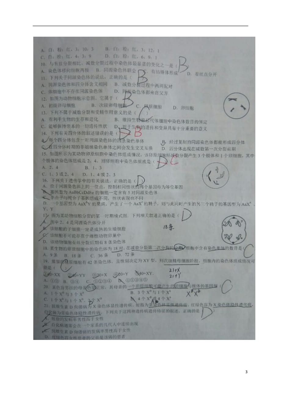 山东省高二生物10月阶段性考试试题（扫描版）_第3页