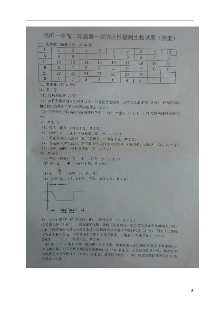 山东省高二生物10月阶段性考试试题（扫描版）_第5页