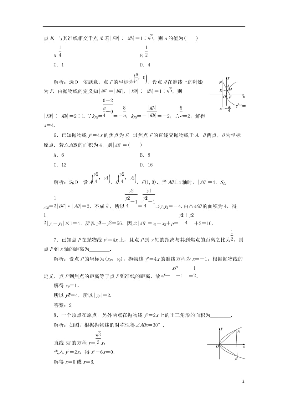 高考数学一轮复习课时跟踪检测（五十二）抛物线理（普通高中）_第2页