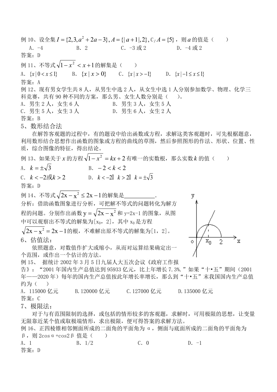 广东省汕头市金山中学2020年高考专题复习(新课标A版) 客观题的解题方法与技巧（通用）_第3页