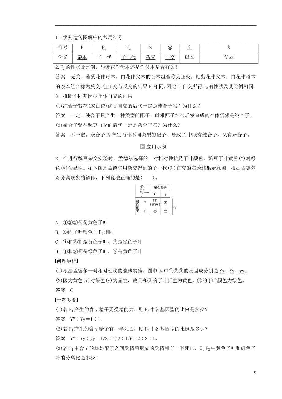 高中生物第一章第一节分离定律课时作业1浙科版必修2_第5页