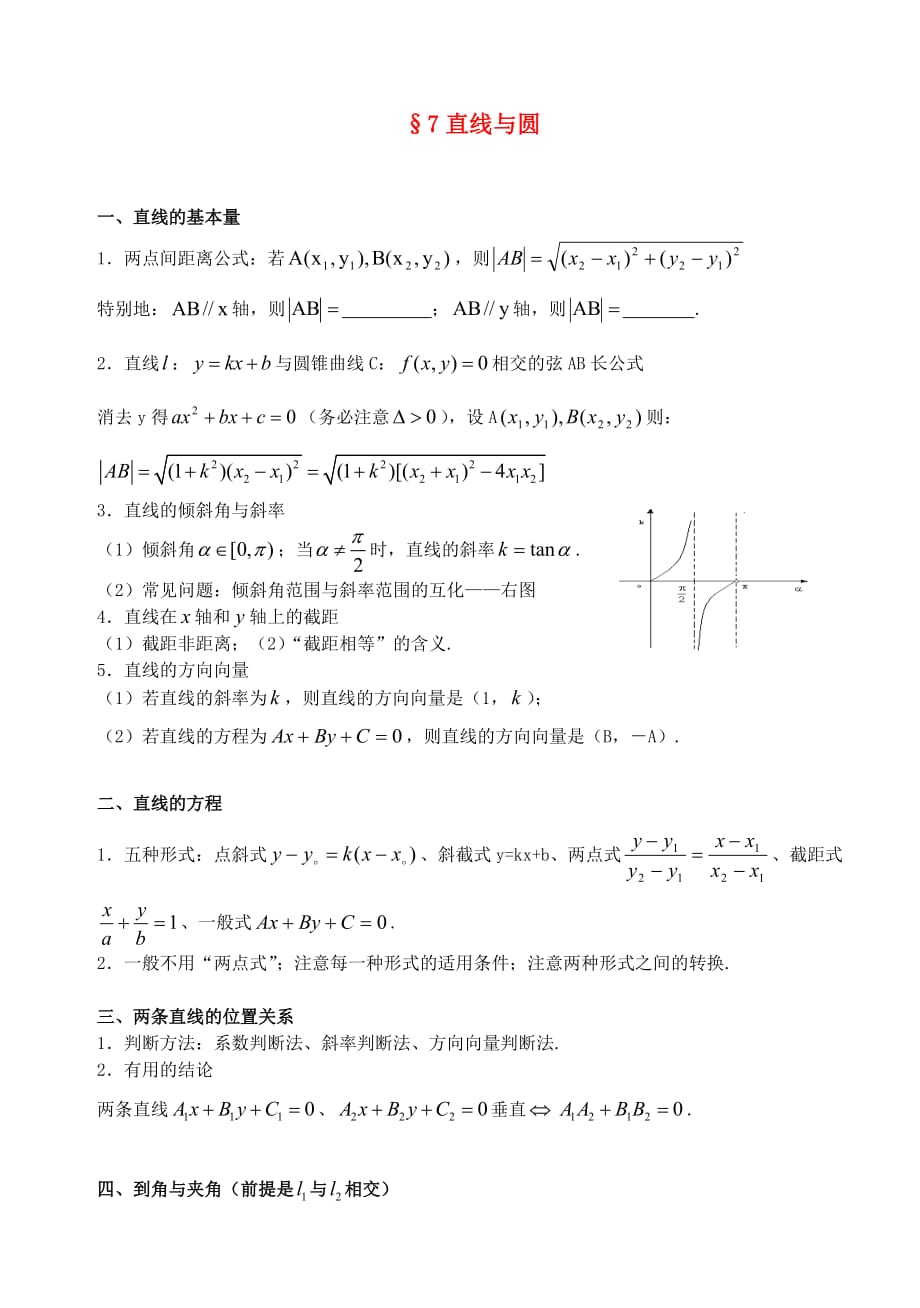 江苏南化一中高三数学二轮复习 7 直线与圆学案（通用）_第1页