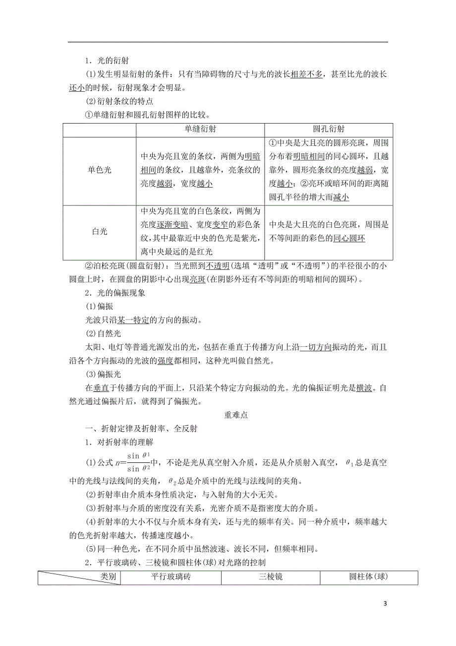 高考物理一轮复习专题十四机械振动、机械波、光学、电磁波、相对论考点三光学教学案（含解析）_第3页