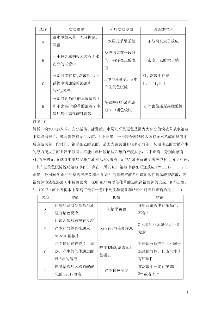 高中化学二轮复习选择题热点题型特训题型十二表格实验分析型_第3页