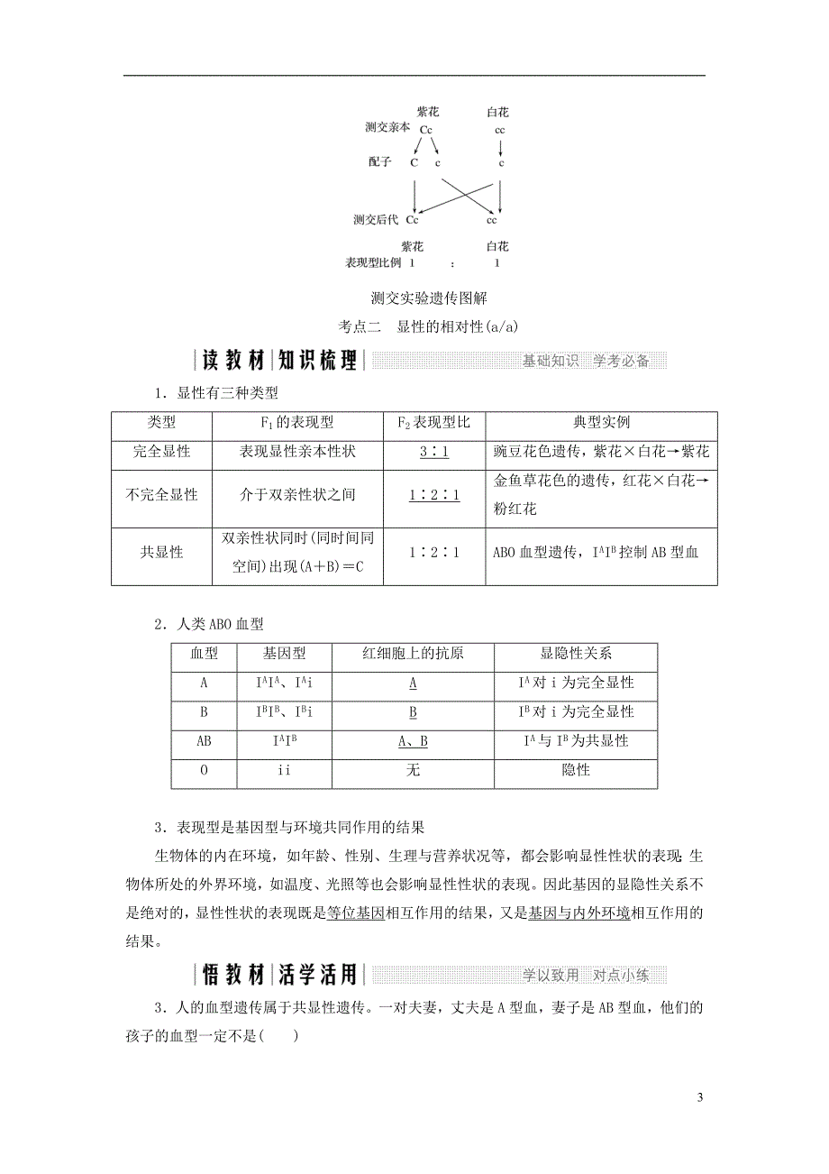 高中生物第一章孟德尔定律第2课时分离定律（Ⅱ）同步备课教学案浙科必修2_第3页