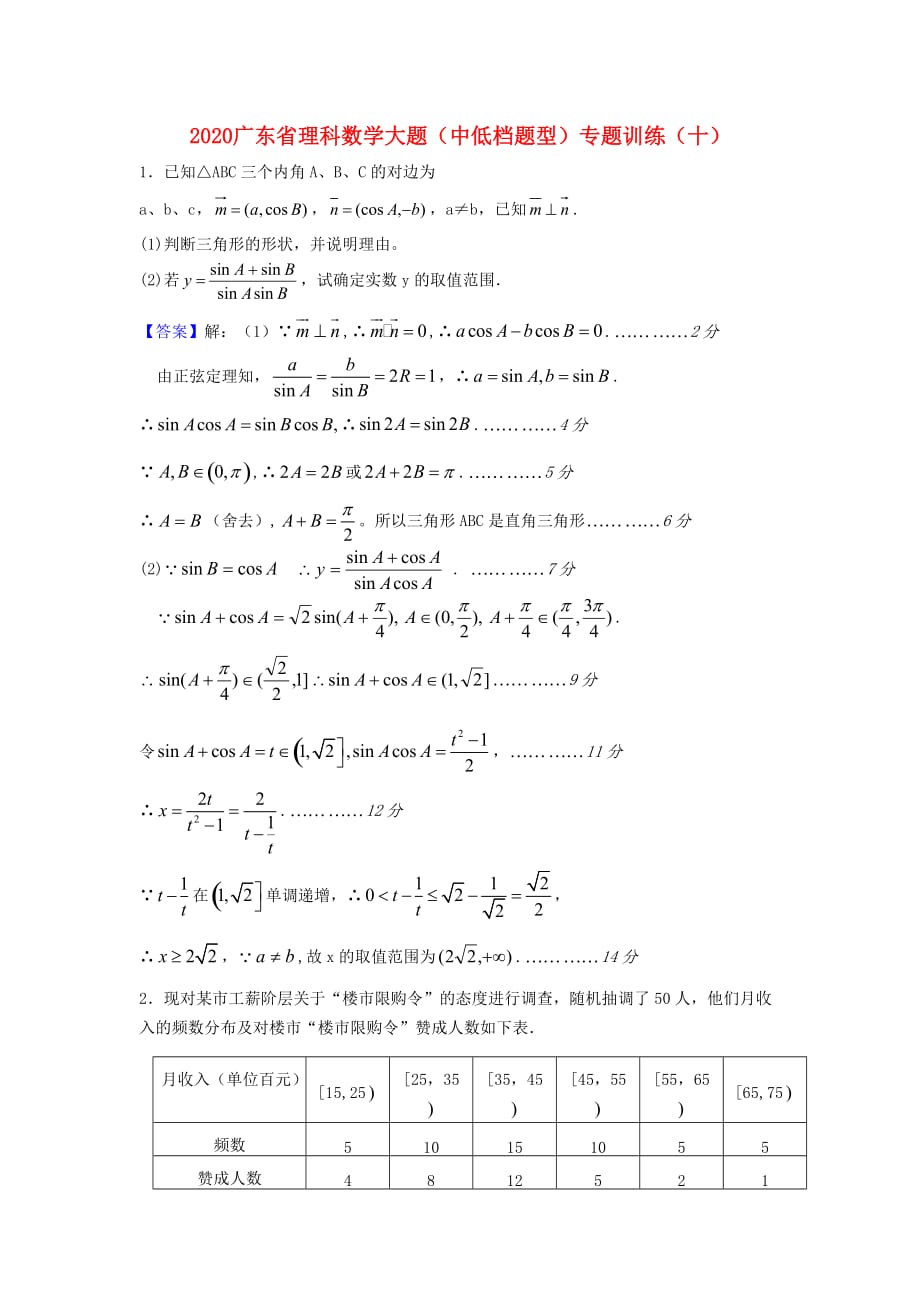 广东省佛山市三水区2020高考数学 中低档题型专题训练（10）理（通用）_第1页