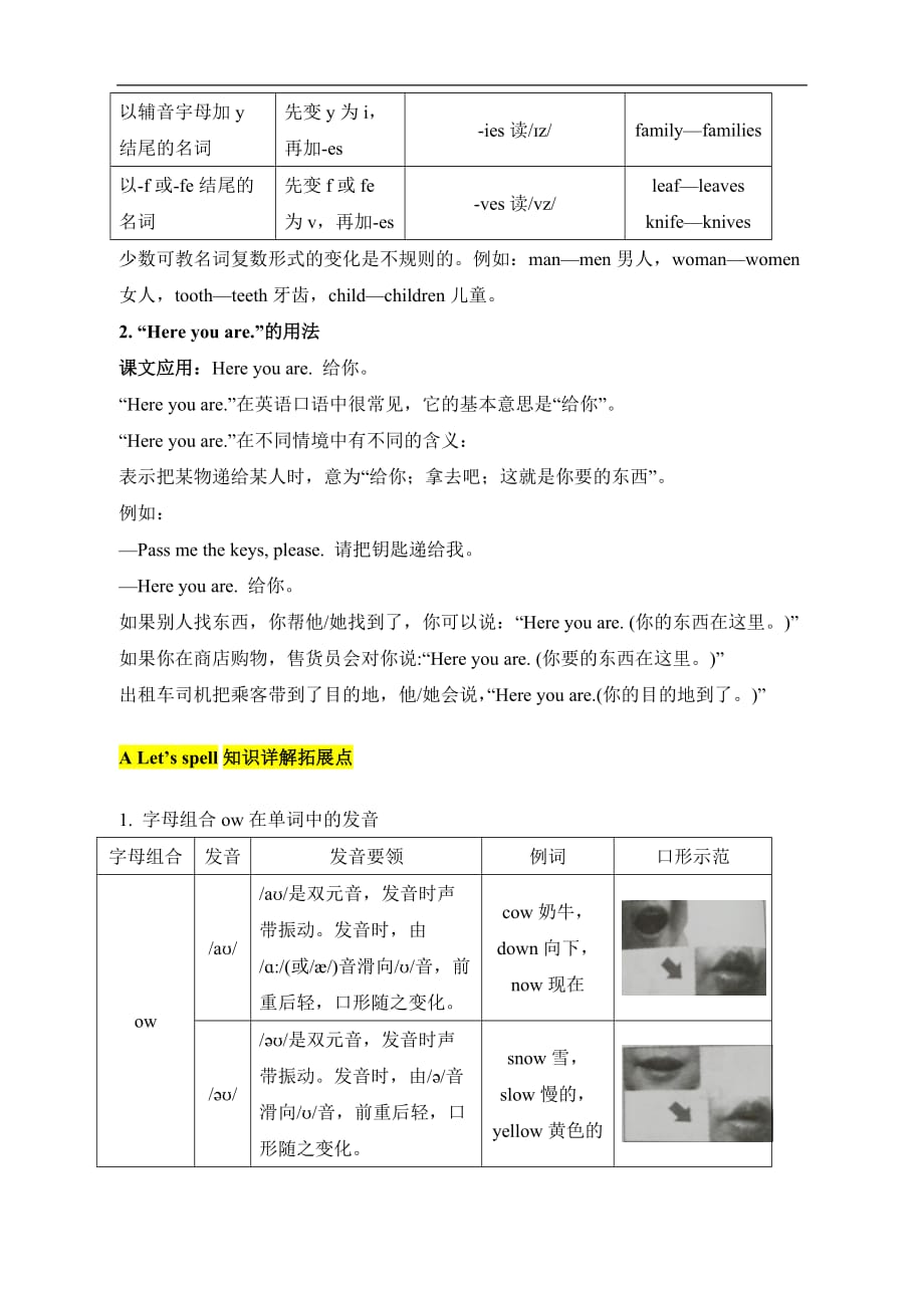 人教PEP版五年级英语上册《Unit3_知识详解》（附答案）_第3页