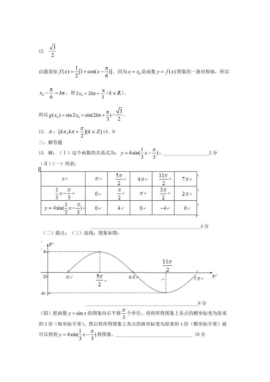 天津市2020届高三数学 20三角函数的图象单元测试 新人教A版（通用）_第5页