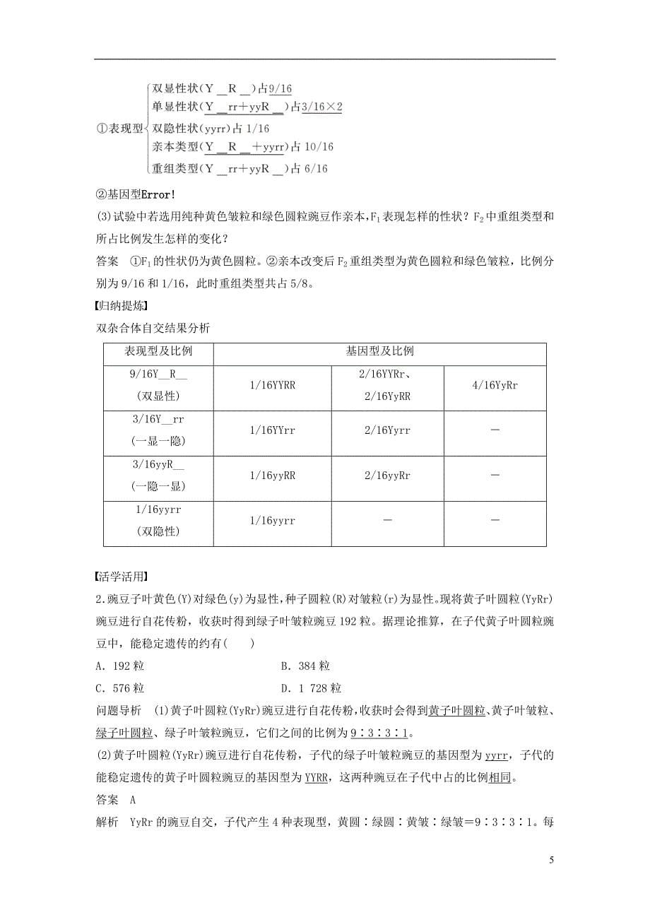 高中生物第4章遗传信息的传递规律第15课时基因的自由组合规律(Ⅰ)教学案北师大必修2_第5页