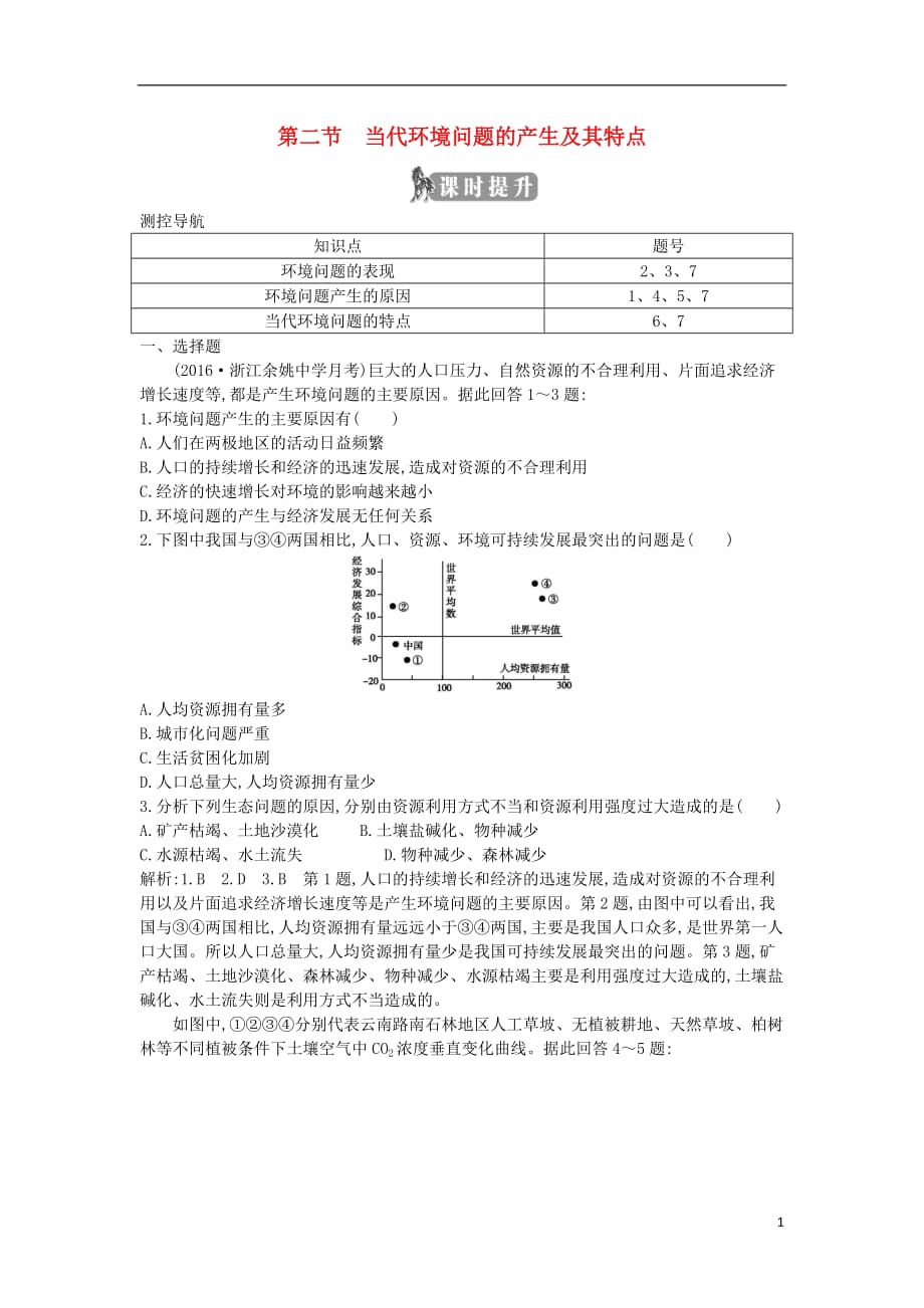 高中地理第一章环境与环境问题第二节当代环境问题的产生及其特点课时提升新人教选修6_第1页