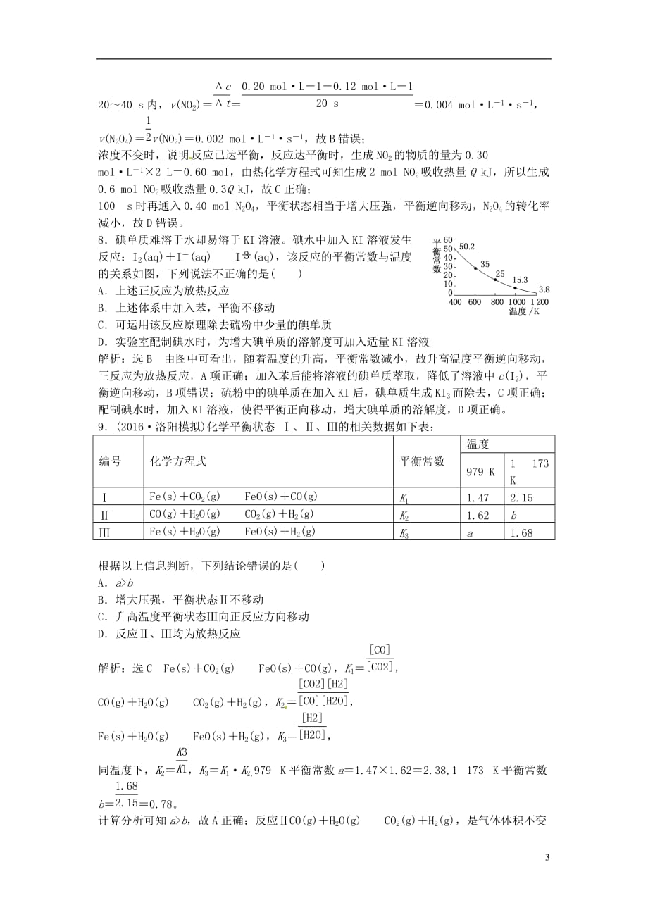 高中化学一轮复习课时跟踪检测（二十五）化学平衡常数鲁教版_第3页