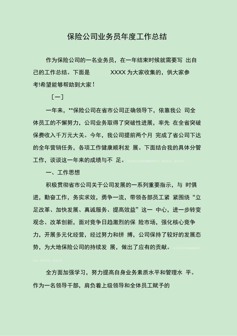 202X年保险公司业务员年度工作总结_第1页