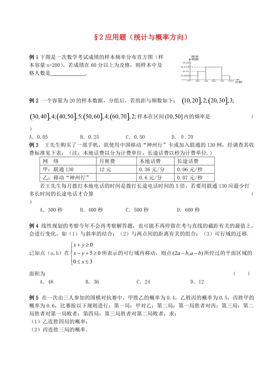 江苏南化一中高三数学二轮复习 2 应用题学案（通用）_第1页