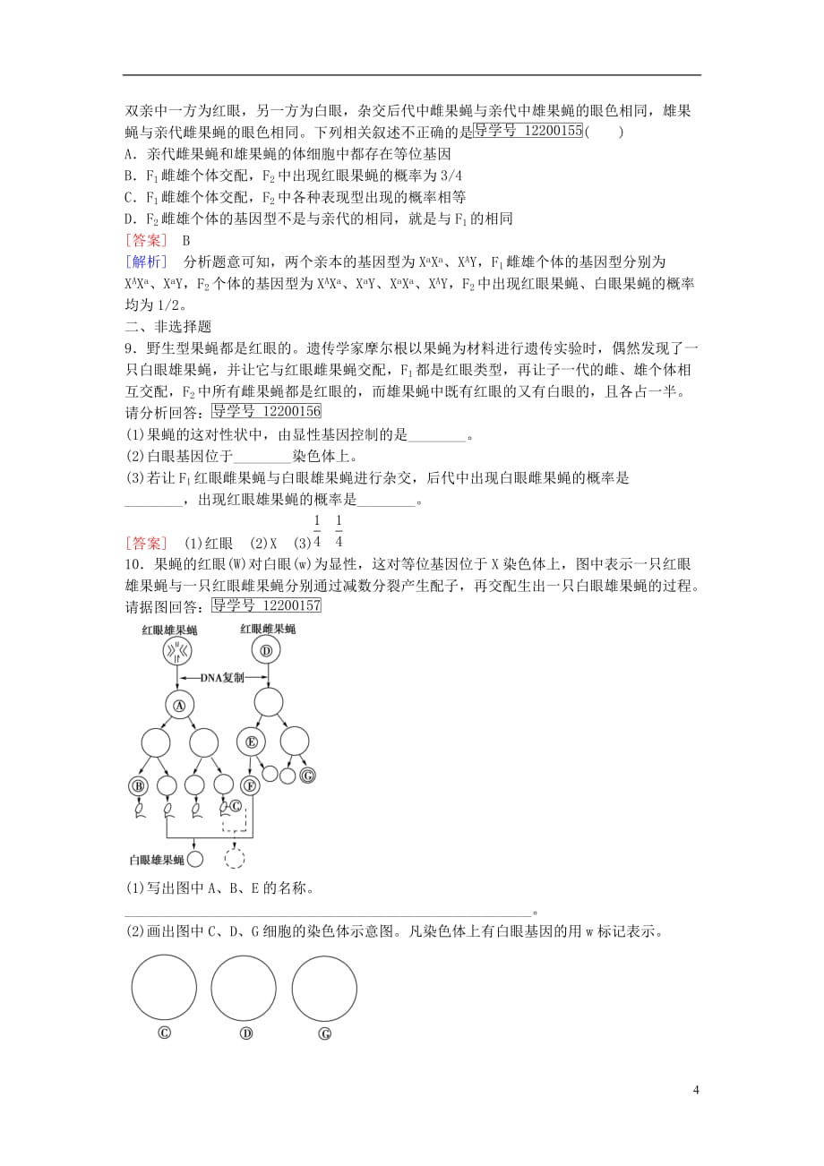 高中生物第2章第2节基因在染色体上课时作业新人教版必修2_第4页