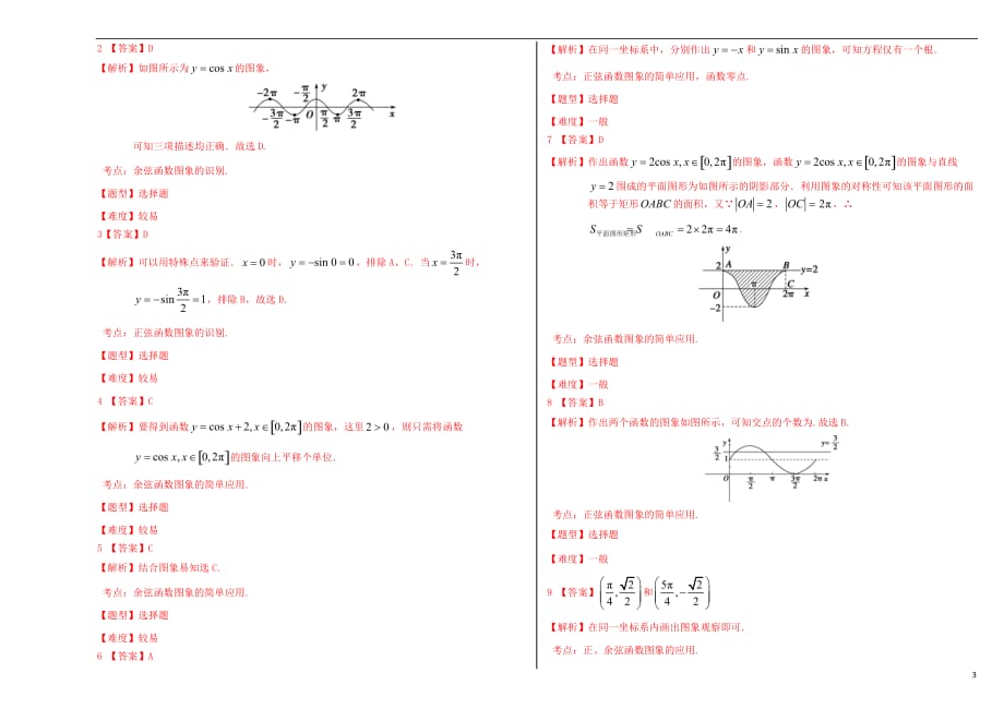 高中数学1.4.1正弦函数、余弦函数的图象试题新人教A必修4_第3页