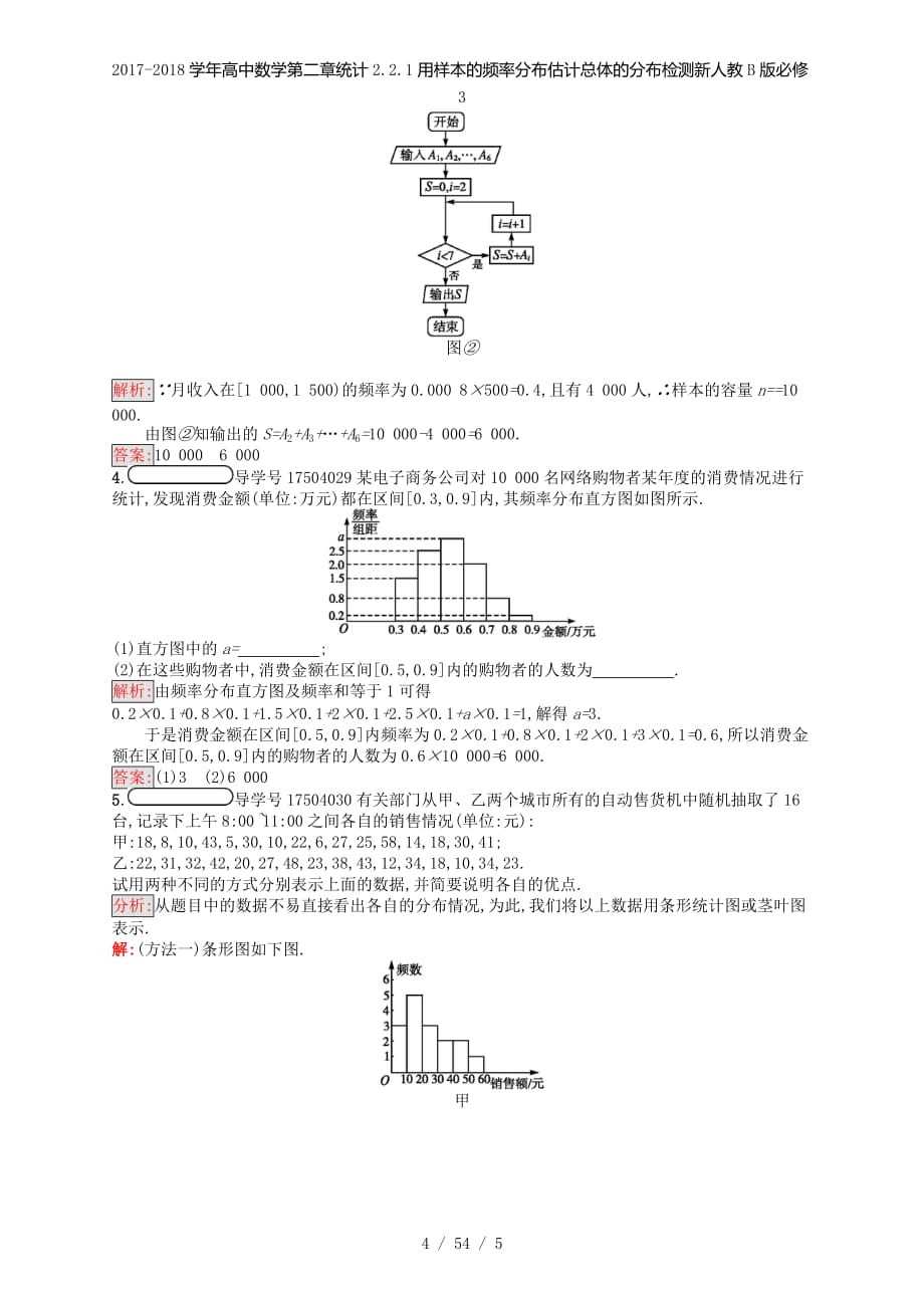 高中数学第二章统计2.2.1用样本的频率分布估计总体的分布检测新人教B必修3_第4页