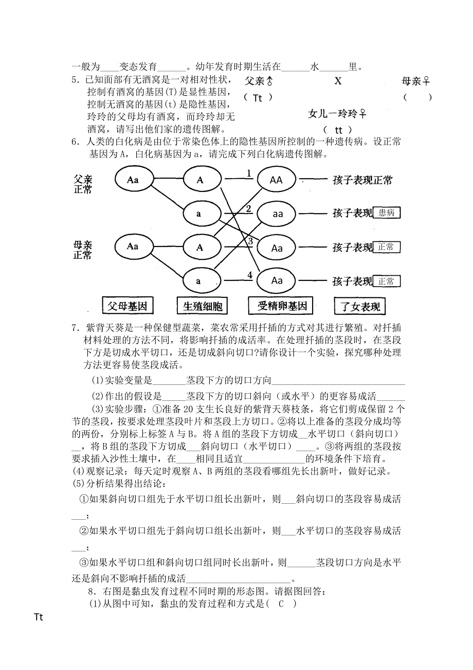 人教版八年级生物下册期中试卷含答案_第3页