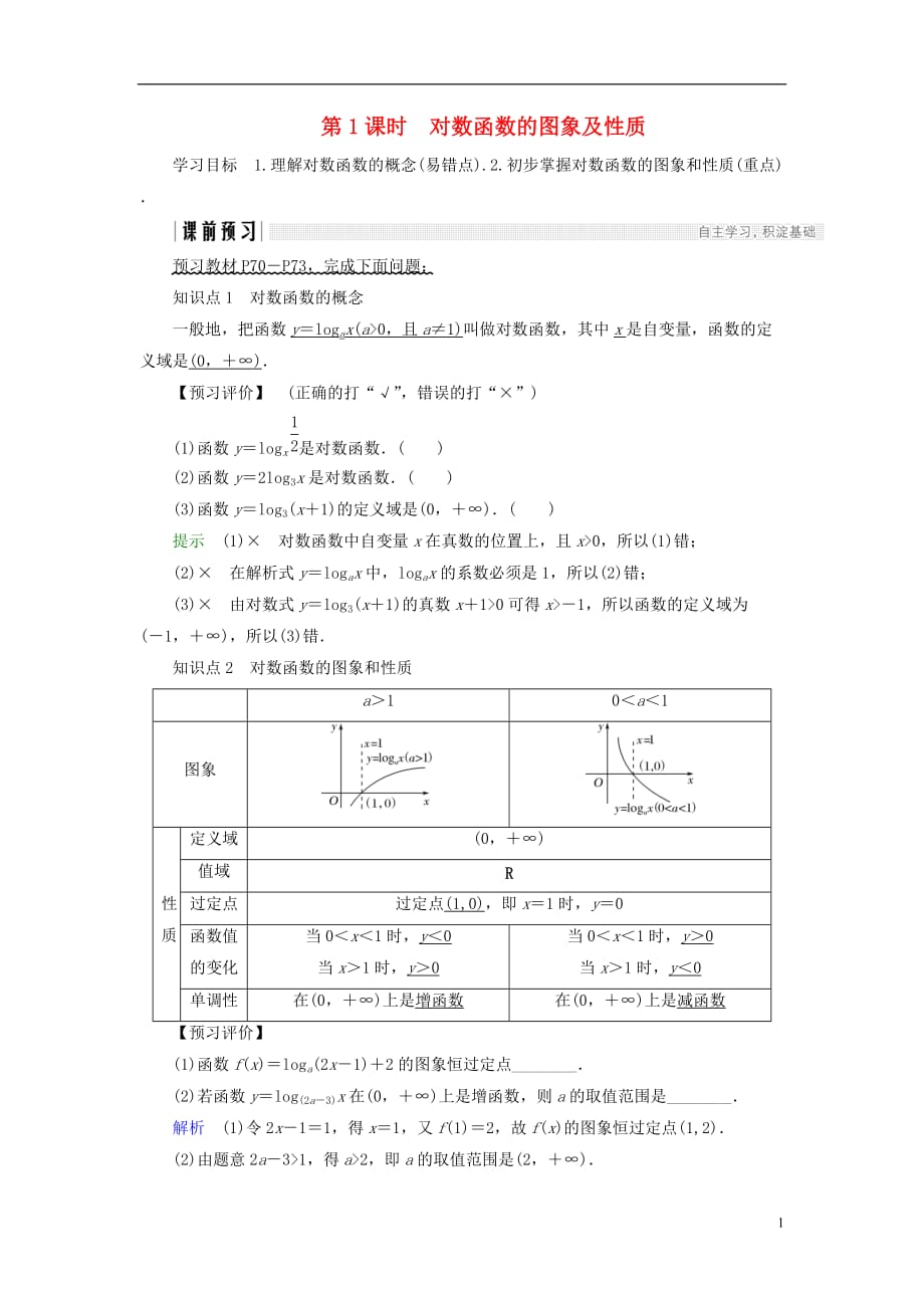 高中数学第二章基本初等函数（Ⅰ）2.2.2第1课时对数函数的图象及性质学案新人教A版必修1_第1页