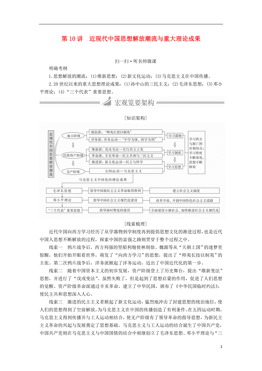 高三历史大二轮复习必修部分第10讲近现代中国思想解放潮流与理论成果教师用书_第1页