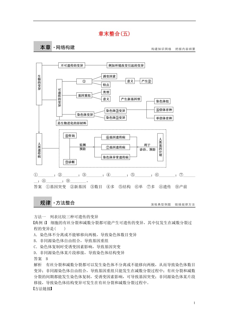 高中生物章末整合（五）新人教版必修2_第1页